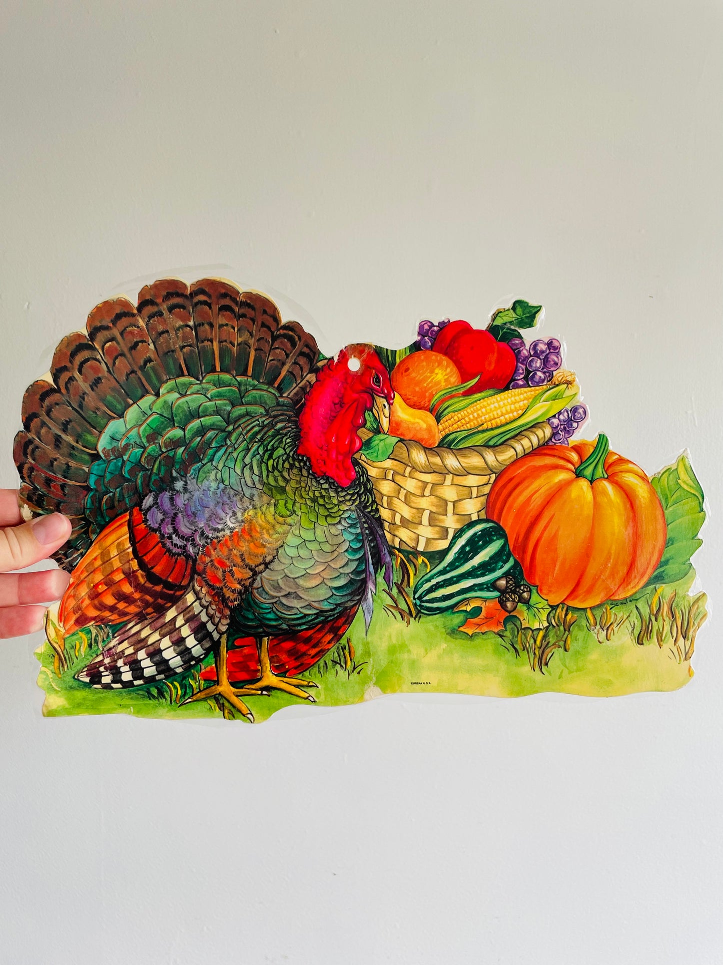 Vintage Thanksgiving Cardboard Cutout - Turkey with Bountiful Harvest # 1