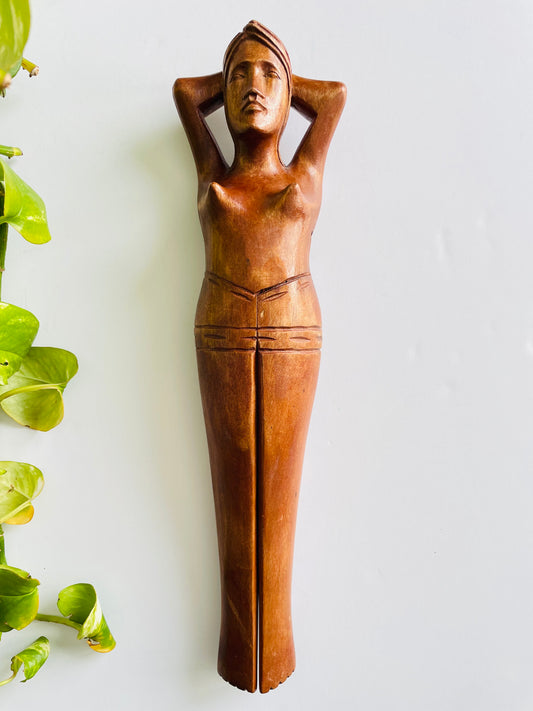 Vintage Nude Lady Wood Nutcracker #2 - Leg Opens & Closes to Crack Nuts - Saucy Tiki Bar Decor