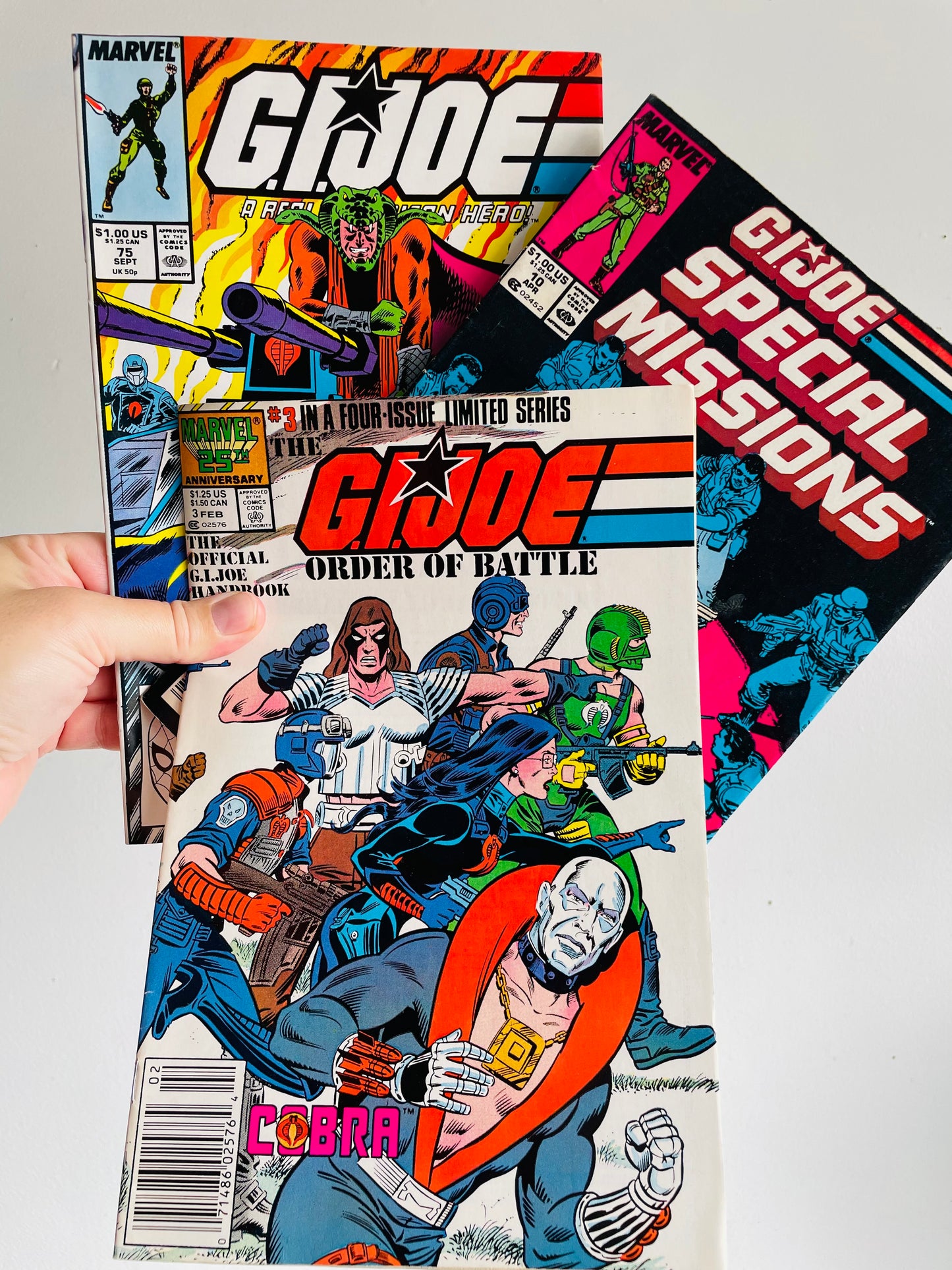 Vintage 1987 & 1988 Marvel G.I. Joe Comic Book Bundle - Includes 3 Comics - Issue 3, Issue 10, Issue 75 - G.I. Joe Order of Battle The Official G.I. Joe Handbook / G.I. Joe Special Missions