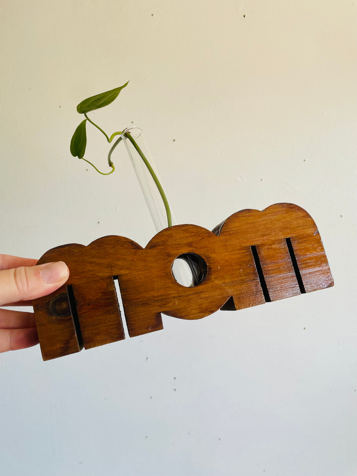 Vintage Carved Wood MOM Propagation Station Bud Vase - Handmade in Canada