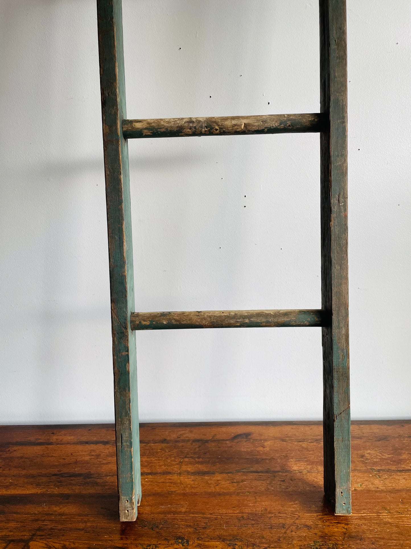 Vintage Rustic Green 5 Feet Tall Wood Barn Ladder - Originally Came from a Farm - Blanket Ladder, Porch Decor, Etc.