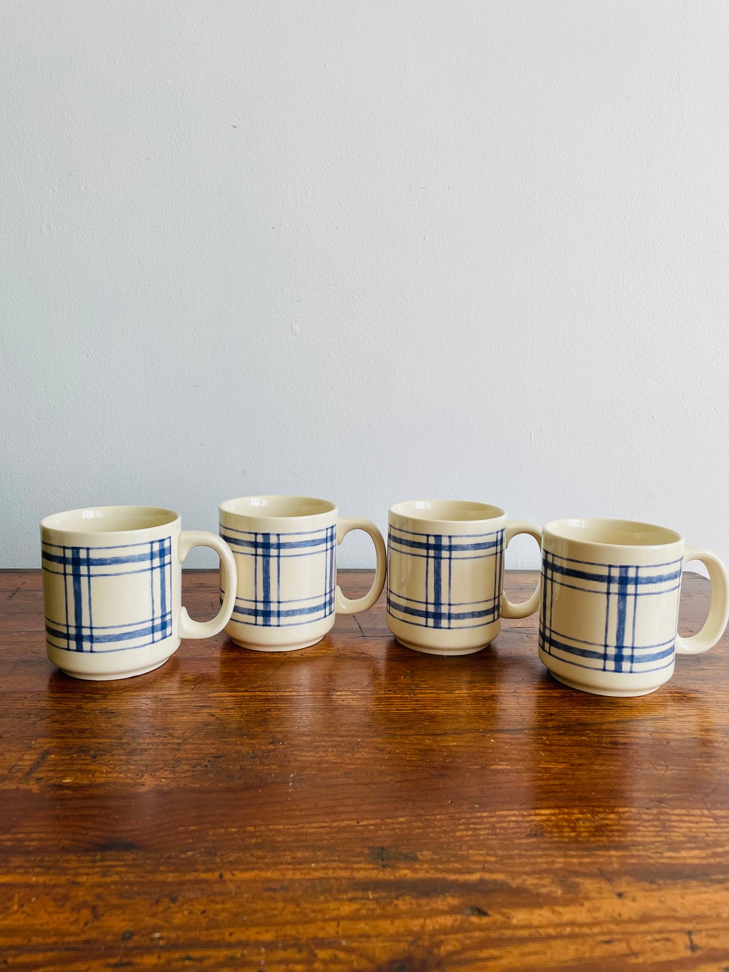 Eaton Home Blue Checkered Tartan Pattern Mugs - Set of 4 - # 2