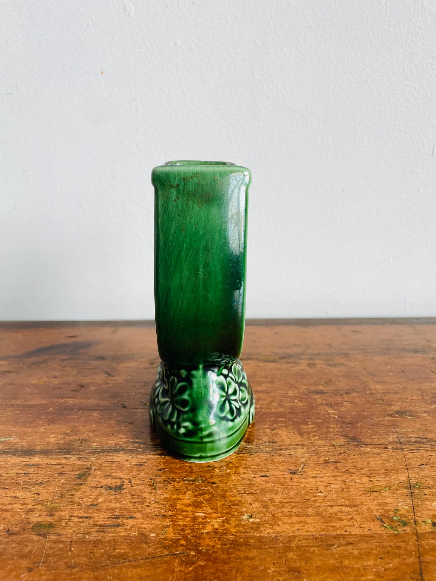 Vintage Green Sylvac 4110 Good Luck From Ireland Vase, Match, or Incense Holder with Horseshoe Horse Equestrian Design #1 - Made in England