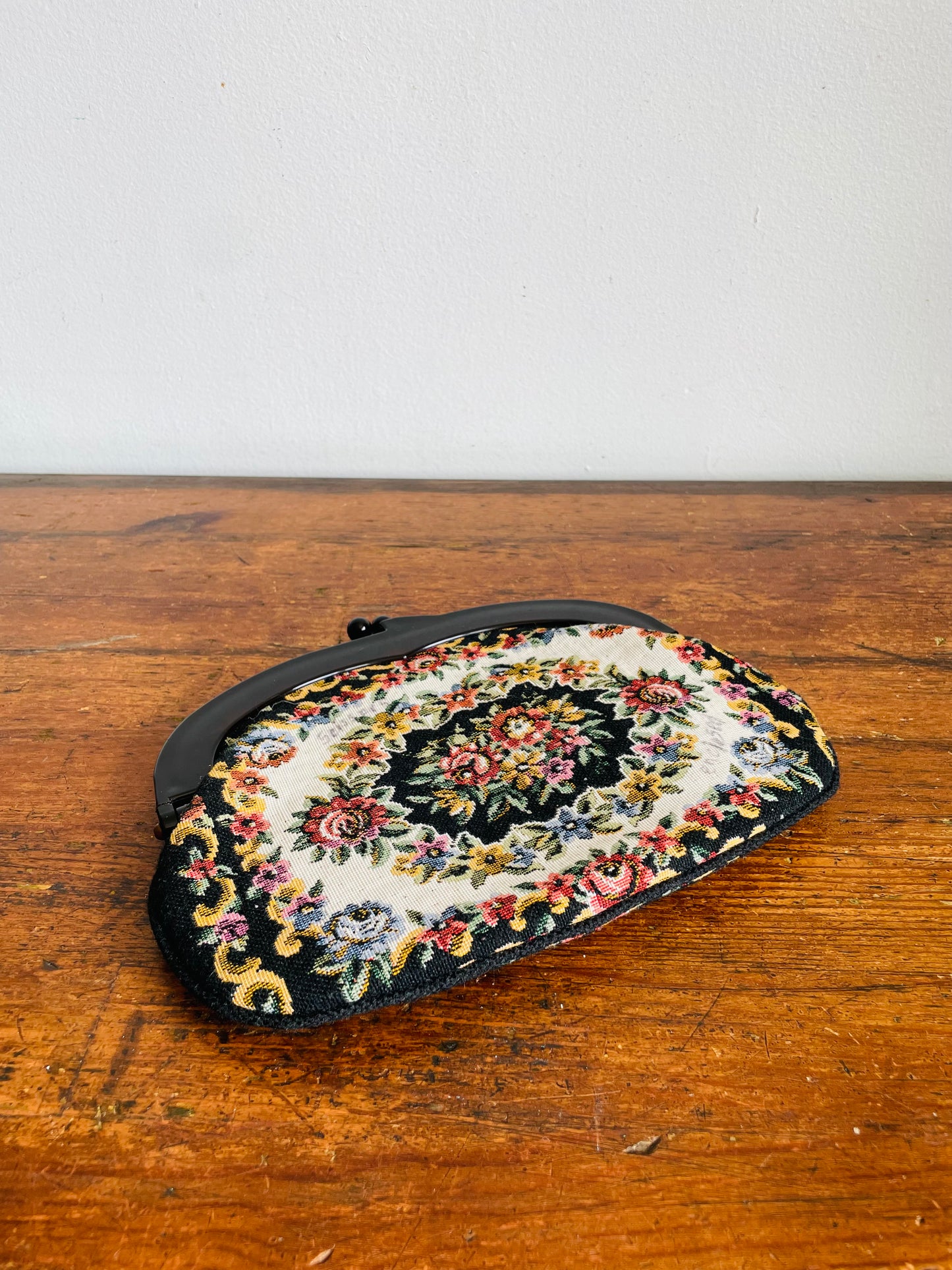 Vintage Fashion Accessory by Danielle of Canada Floral Tapestry Fabric Clutch Purse with Clasp - Handmade in Japan