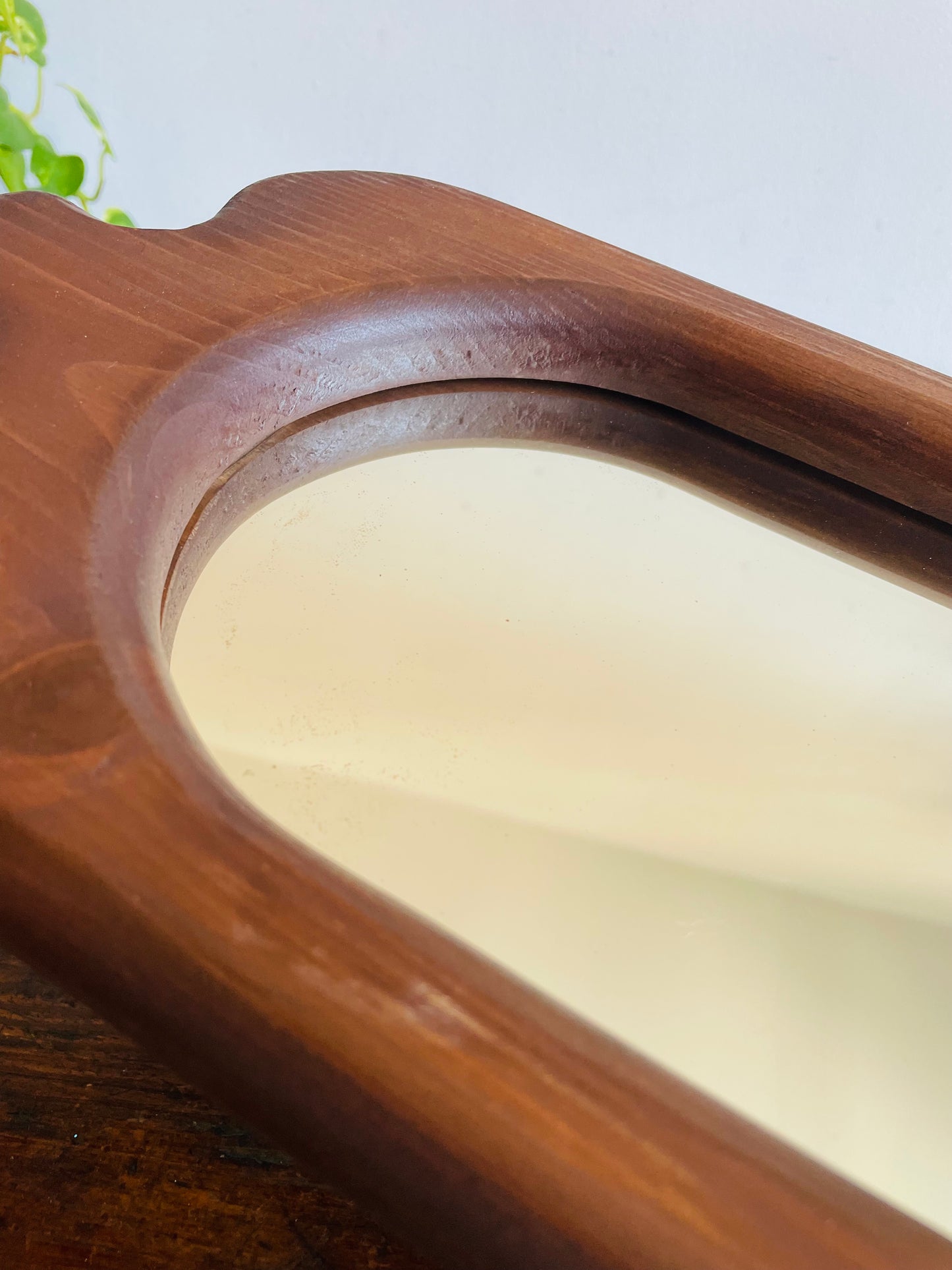 Vintage Organic Wavy Shaped Wood Mirror with Shelf Ledge #2 - 2 Feet Long - No Shipping