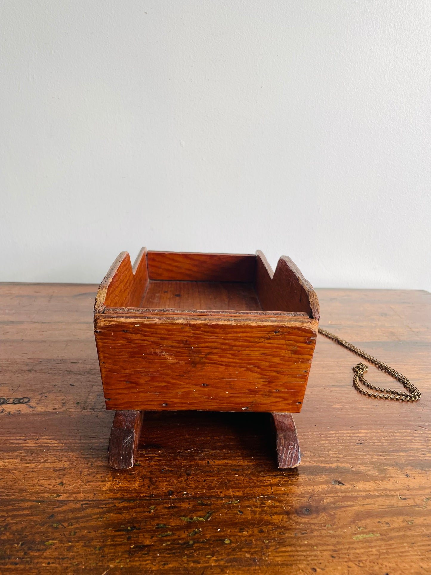 Adorable Doll Sized Wooden Sleigh with Brass Chain Rope - Makes a Great Centrepiece, Ornament Holder, Etc.!