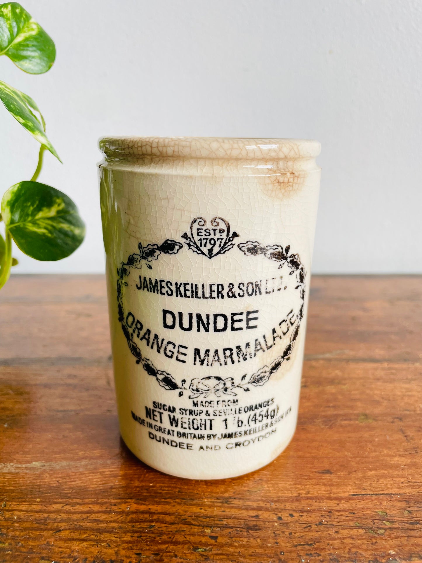 Antique Vintage James Keiller & Son Ltd. Dundee Orange Marmalade Scottish Stoneware Crock - From Between 1875-1928