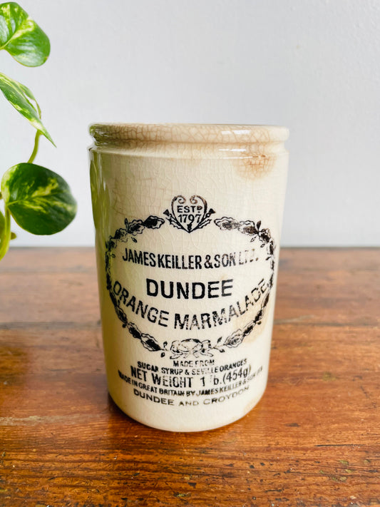 Antique Vintage James Keiller & Son Ltd. Dundee Orange Marmalade Scottish Stoneware Crock - From Between 1875-1928