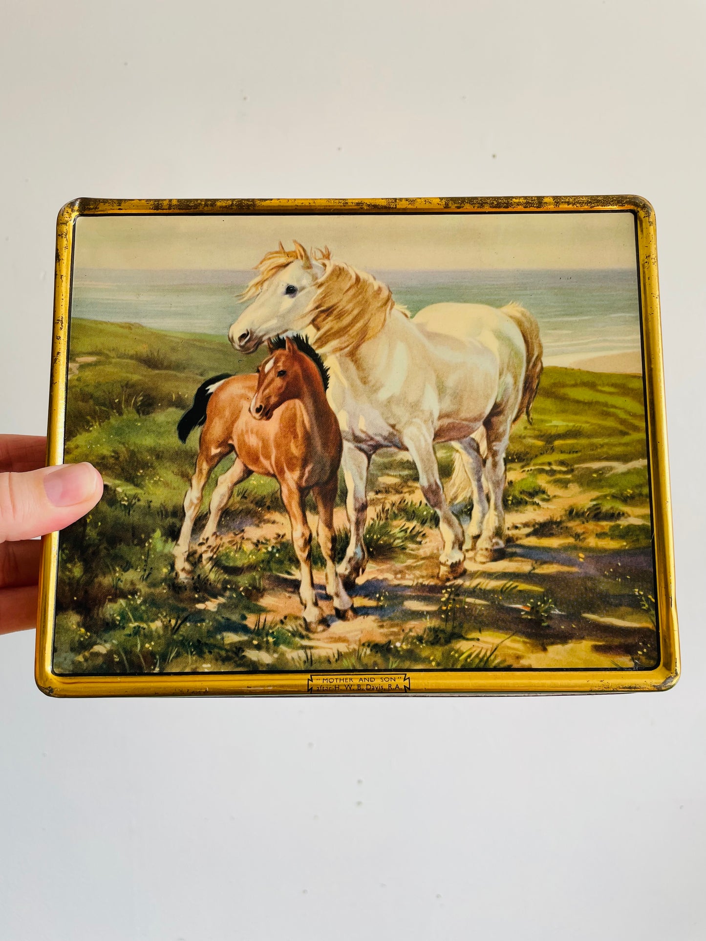 Vintage Candy Tin with "Mother and Son" Horse Scene - H.W.B. Davis, R.A. - A.S. Wilkin Ltd. Cremona & Red Boy Toffees - England