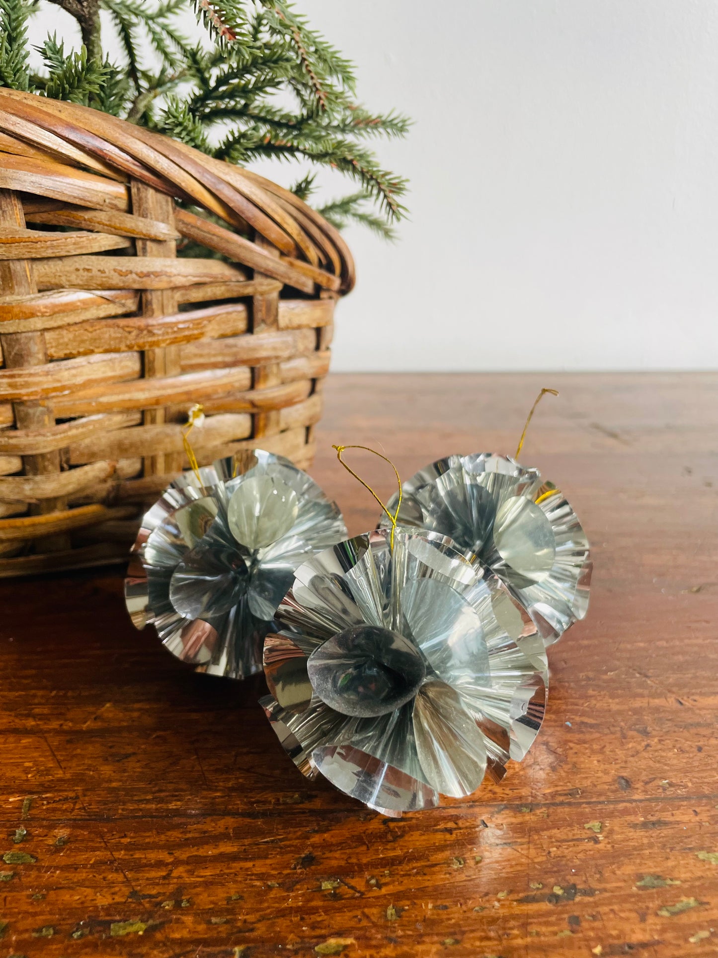 Atomic Foil Pom Pom Christmas Ornaments - Silver - Set of 3