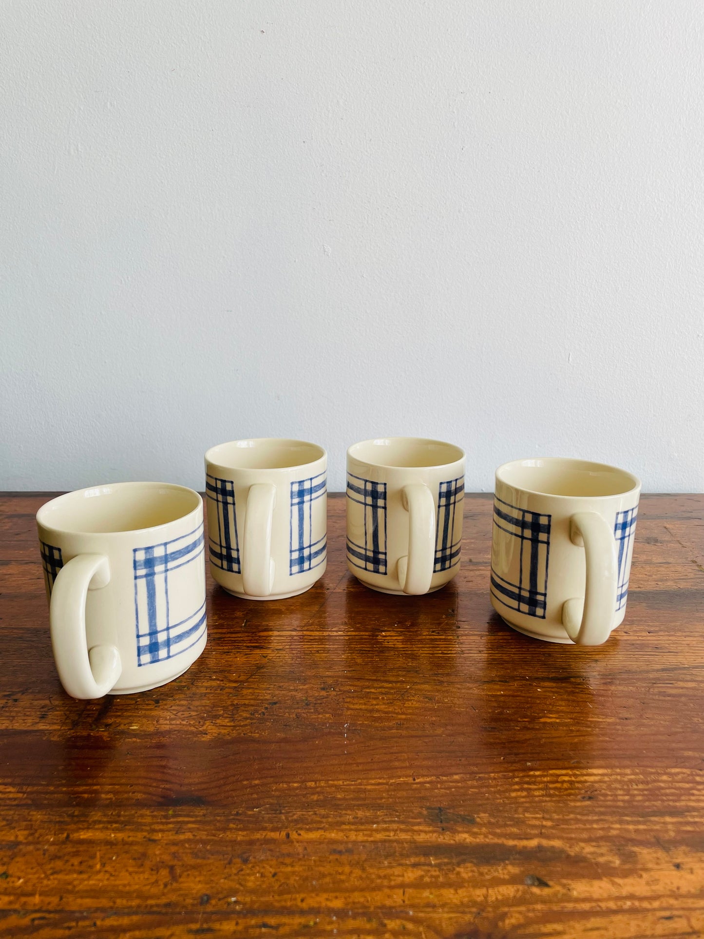 Eaton Home Blue Checkered Tartan Pattern Mugs - Set of 4 - # 1