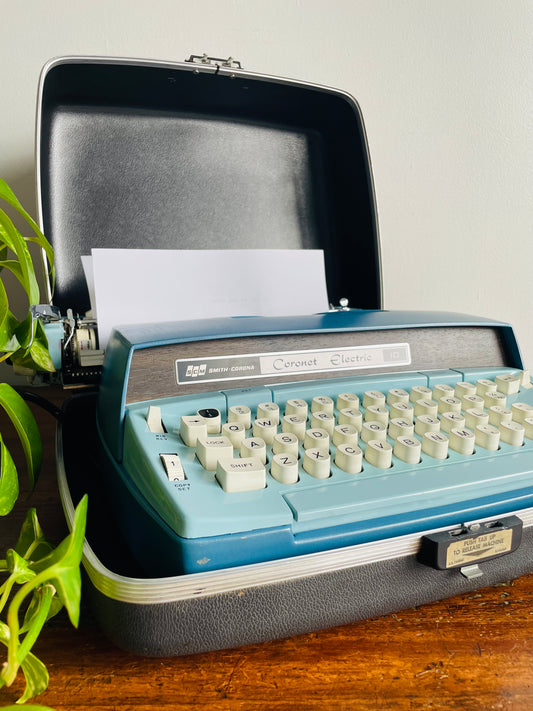 1960s Smith-Corona Coronet Electric 10 Blue Typewriter in Hardshell Carry Case