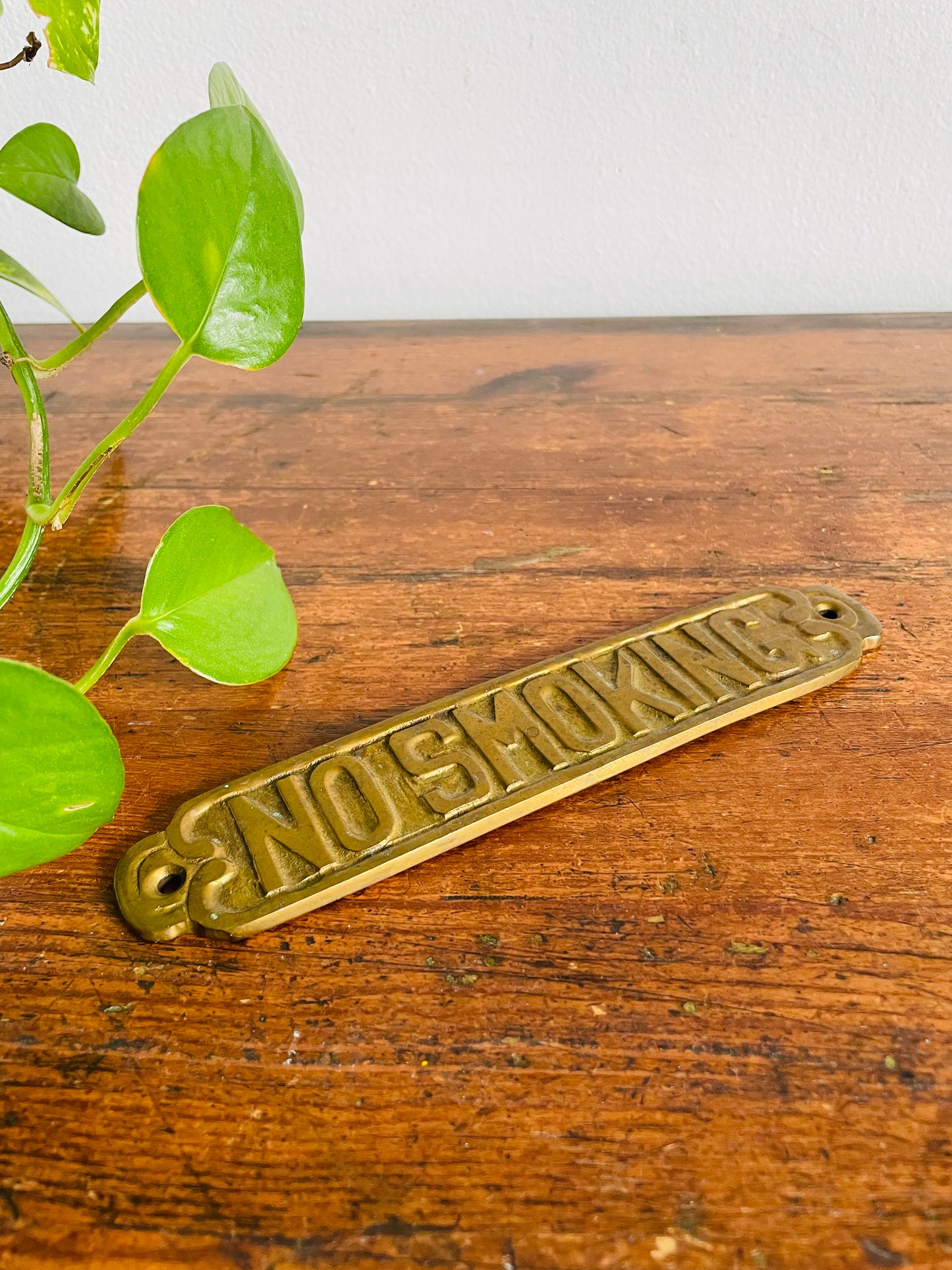 Vintage Solid Brass NO SMOKING Wall Plaque Hanging Sign