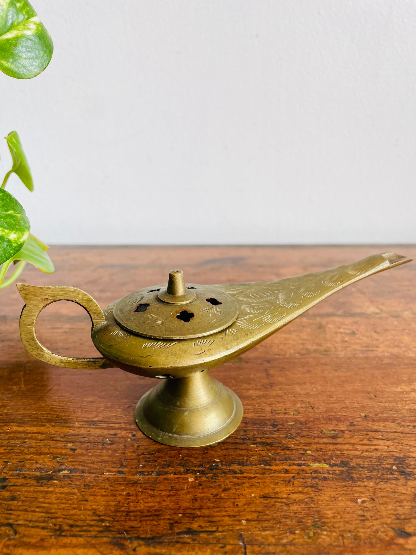 Vintage Solid Brass Aladdin Genie Lamp Cone Incense Burner