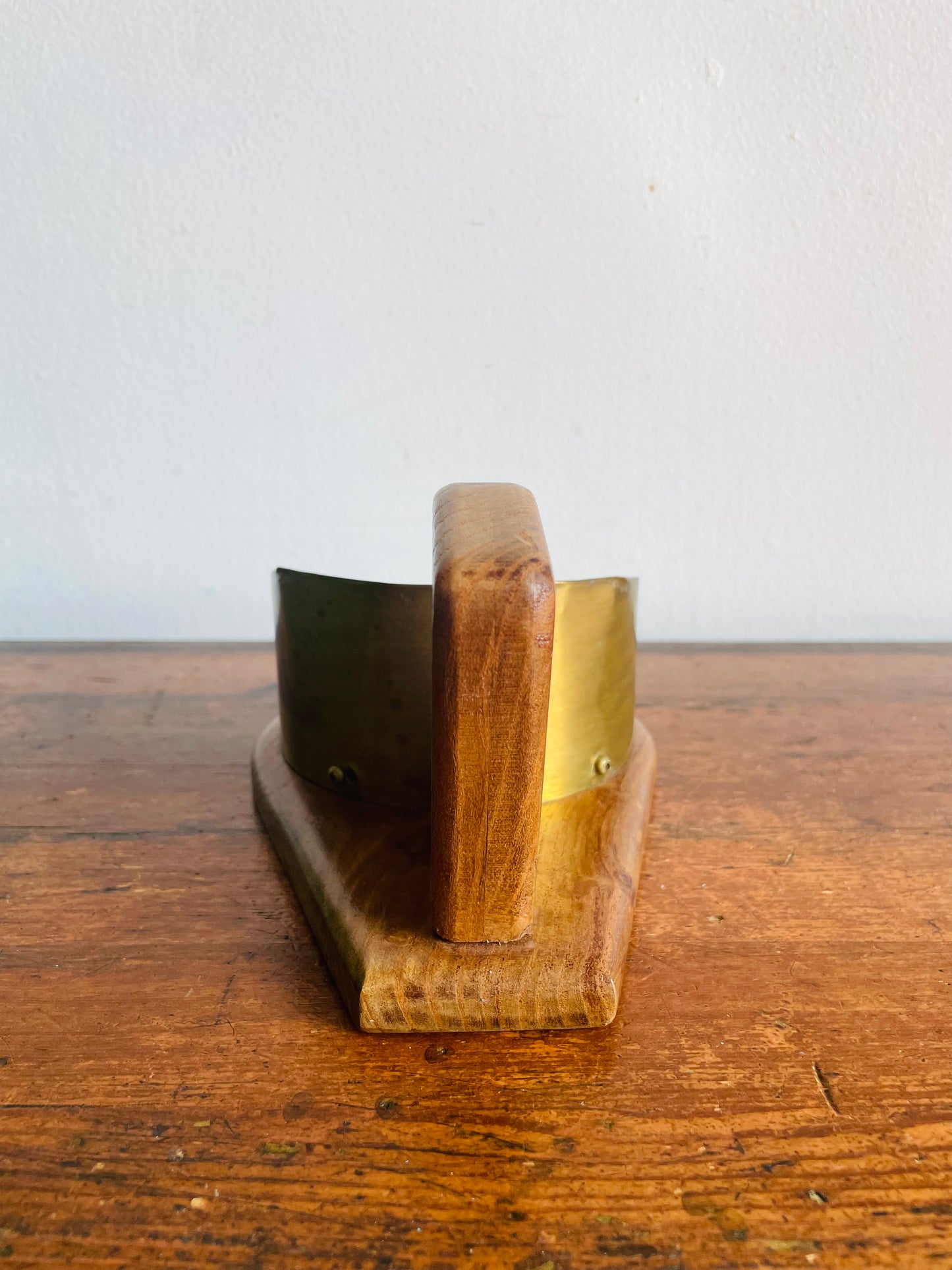 Vintage Brass & Wood Chamberstick Candle Holder Reflector - Pillar Candle or Tealight Candle
