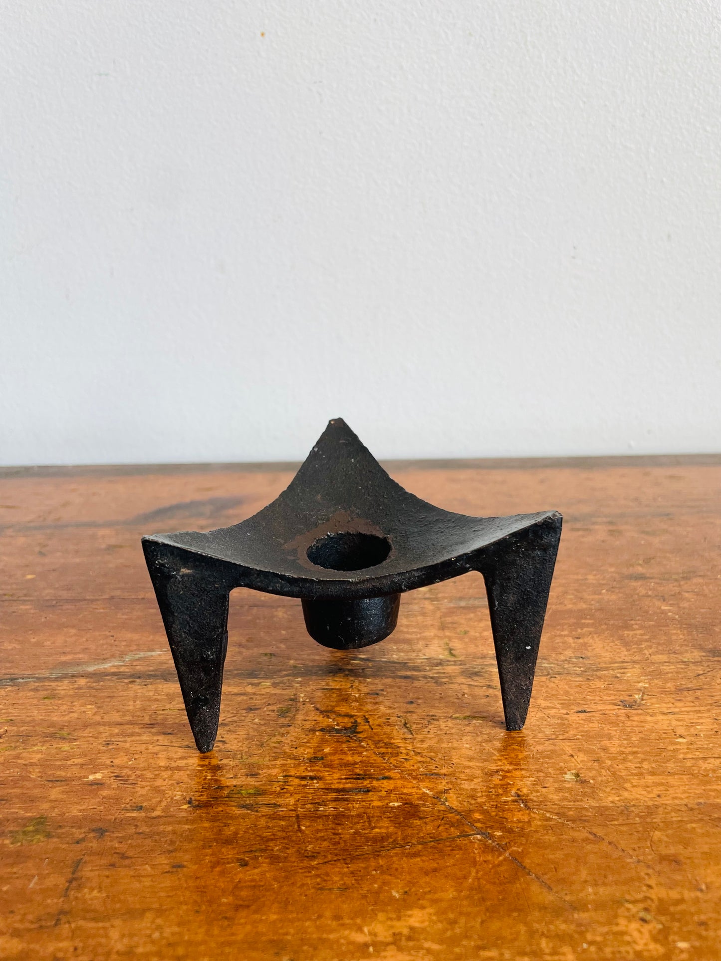 Vintage Mid-Century Modern Scandinavian Style Tripod Black Cast Iron Candle Holder