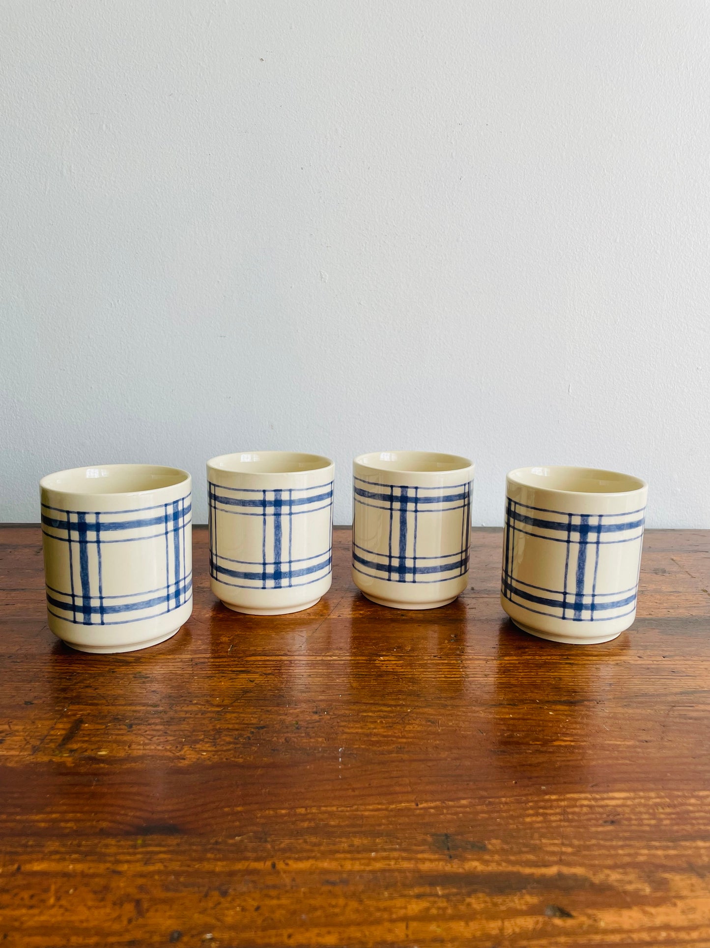 Eaton Home Blue Checkered Tartan Pattern Mugs - Set of 4 - # 2