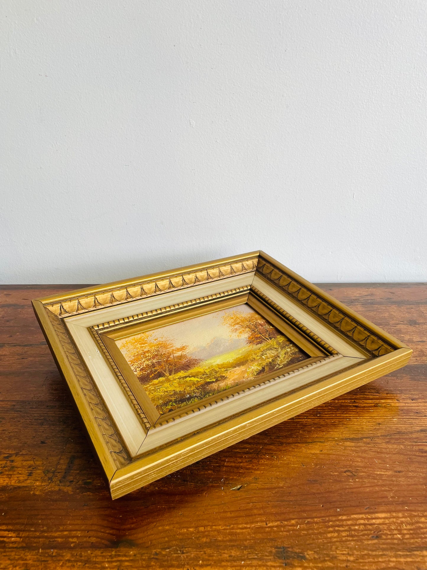 Original Art Painting of Landscape Scene in Gold & Cream Wood Frame