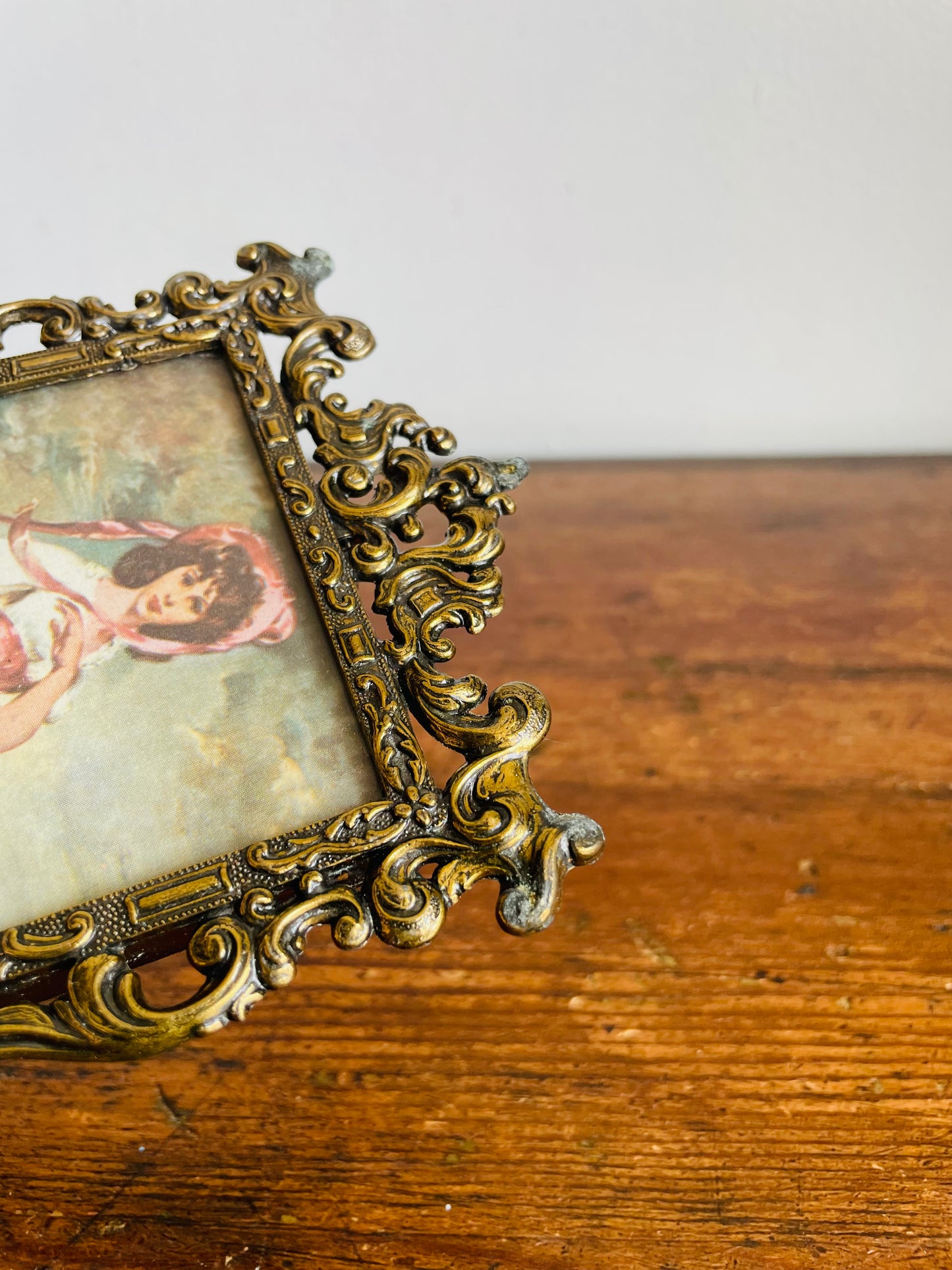 Vintage Ornate Brass Picture Frame with Print of Pinkie (Sarah Moulton) by Sir Thomas Lawrence - Made in Italy
