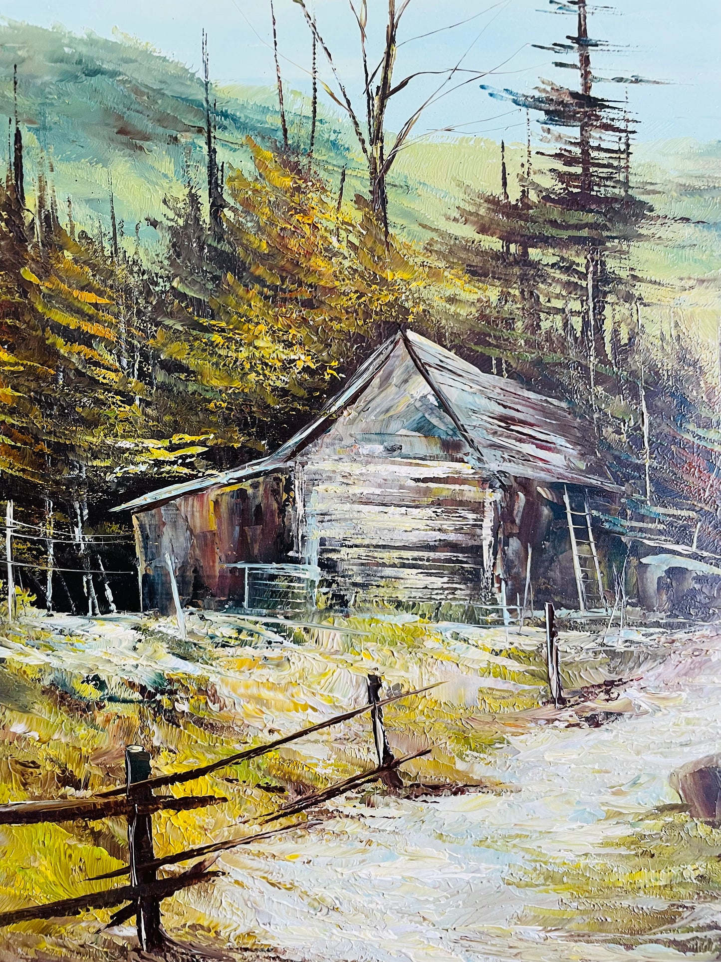 Original Art Oil Painting on Board - Rustic Barn or Cabin in Nature Scene