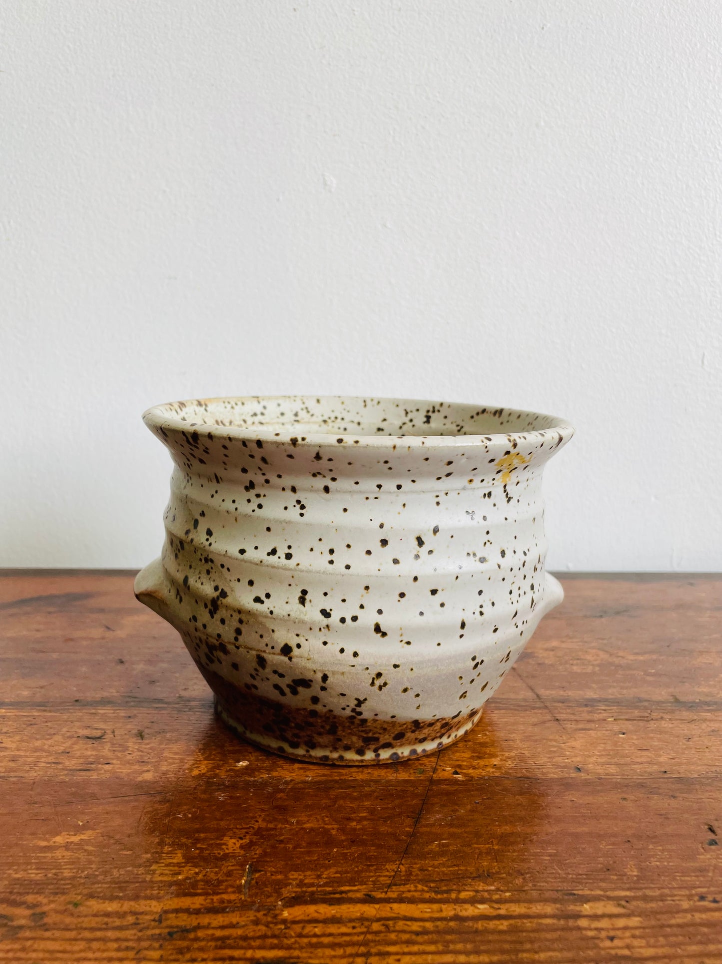 Studio Pottery Speckled Planter Pot with Groove Handles