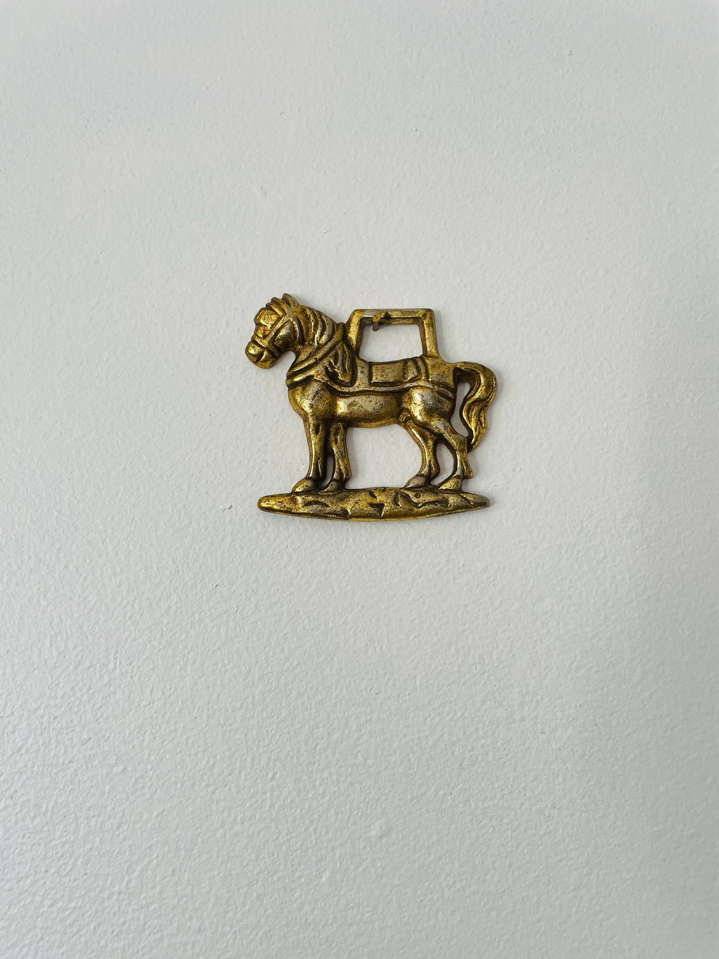 Horse Brass Medallion Hanging Wall Decor with Horse with Saddle