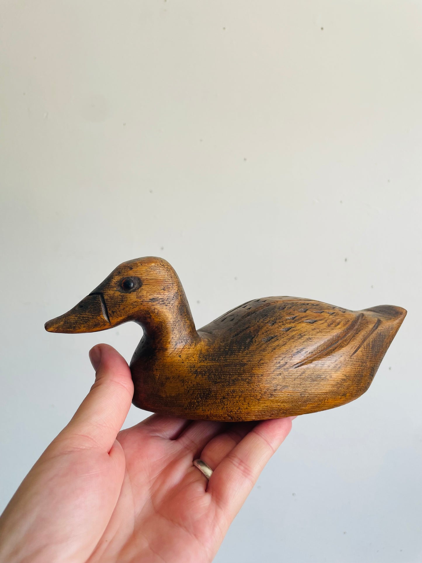 Vintage 1989 Wood Duck Decoy Bird Figurine - Artist Signed