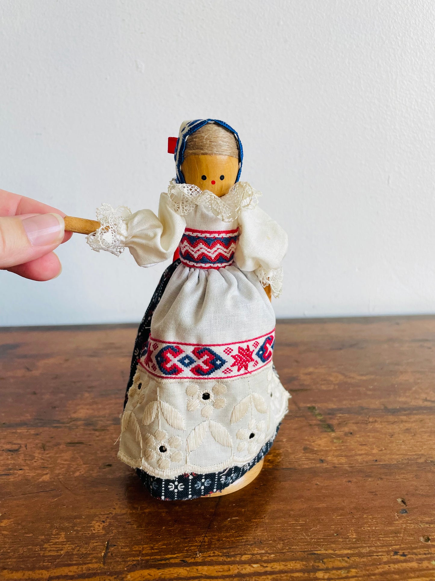 Polish Folk Art Wooden Doll with Bendable Base & Arms