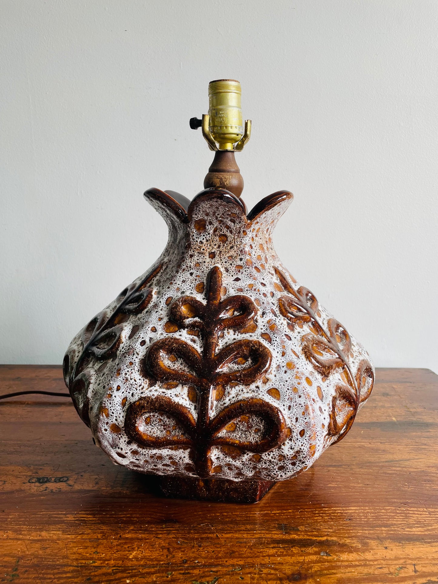 Mid-Century Fat Lava Glazed Flower Lamp by Quebec Ceramist Maurice Chalvignac