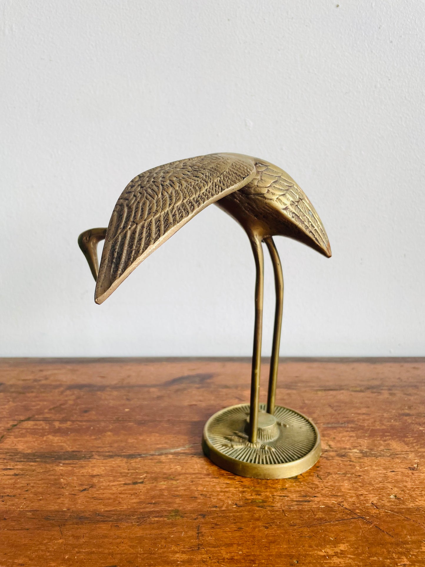 Vintage Solid Brass Crane Bird Figurine - Made in Korea