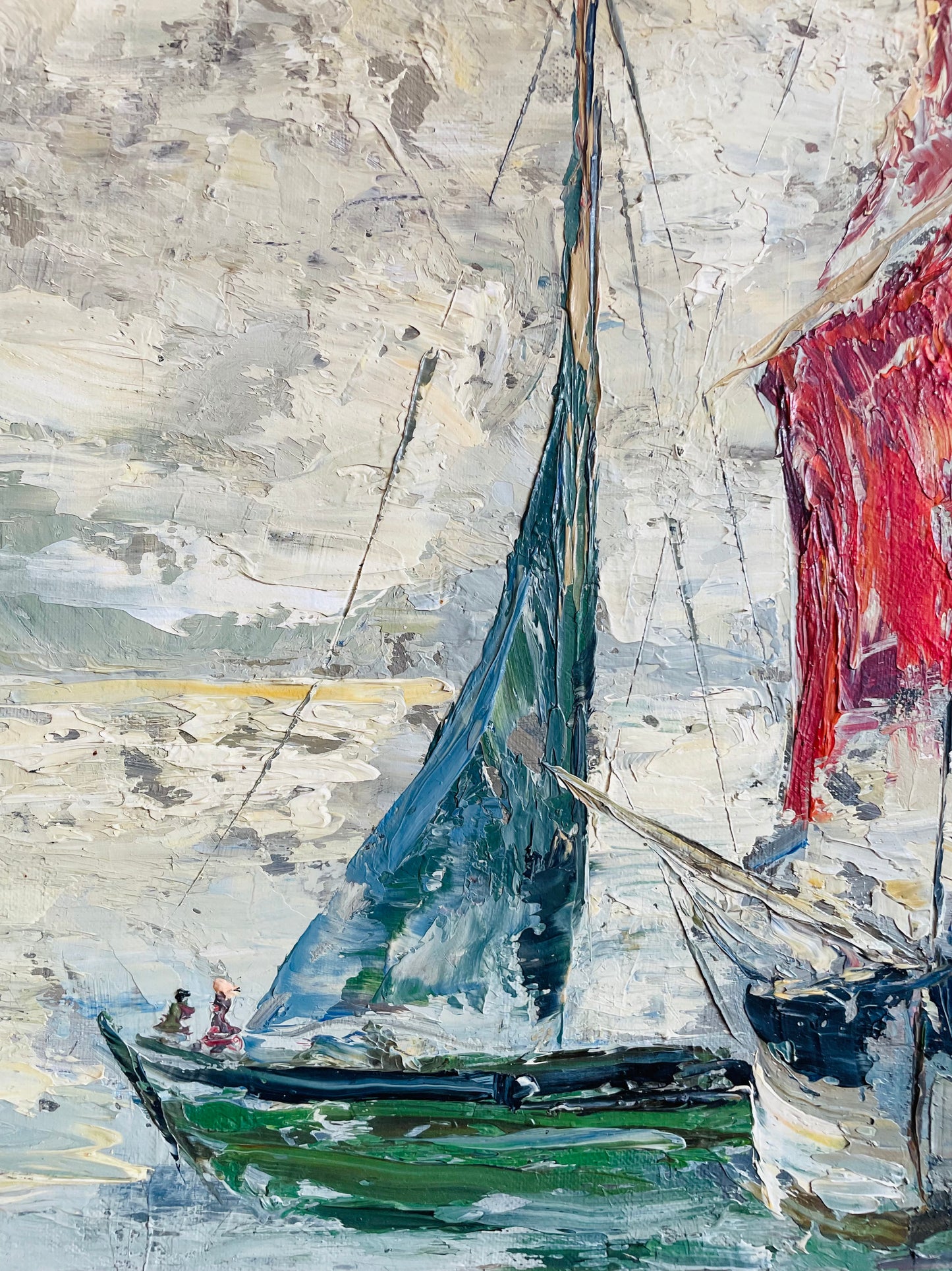 Vintage Original Art Painting - Impressionist Impasto Style - Sailboats & Fishing Ships Docked Along Wharf - "Marine Life" - Artist Signed - Purchased from a Fort Erie Estate - No Shipping