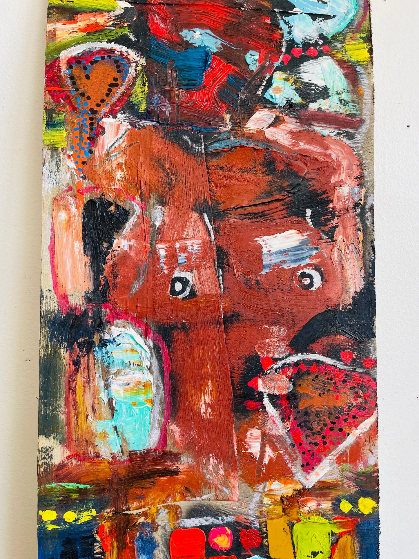 Original Art Abstract Painting on Wood of Nude Woman with Heart & Colourful Background - Purchased from an Artist's Estate in Fort Erie, ON - No Shipping