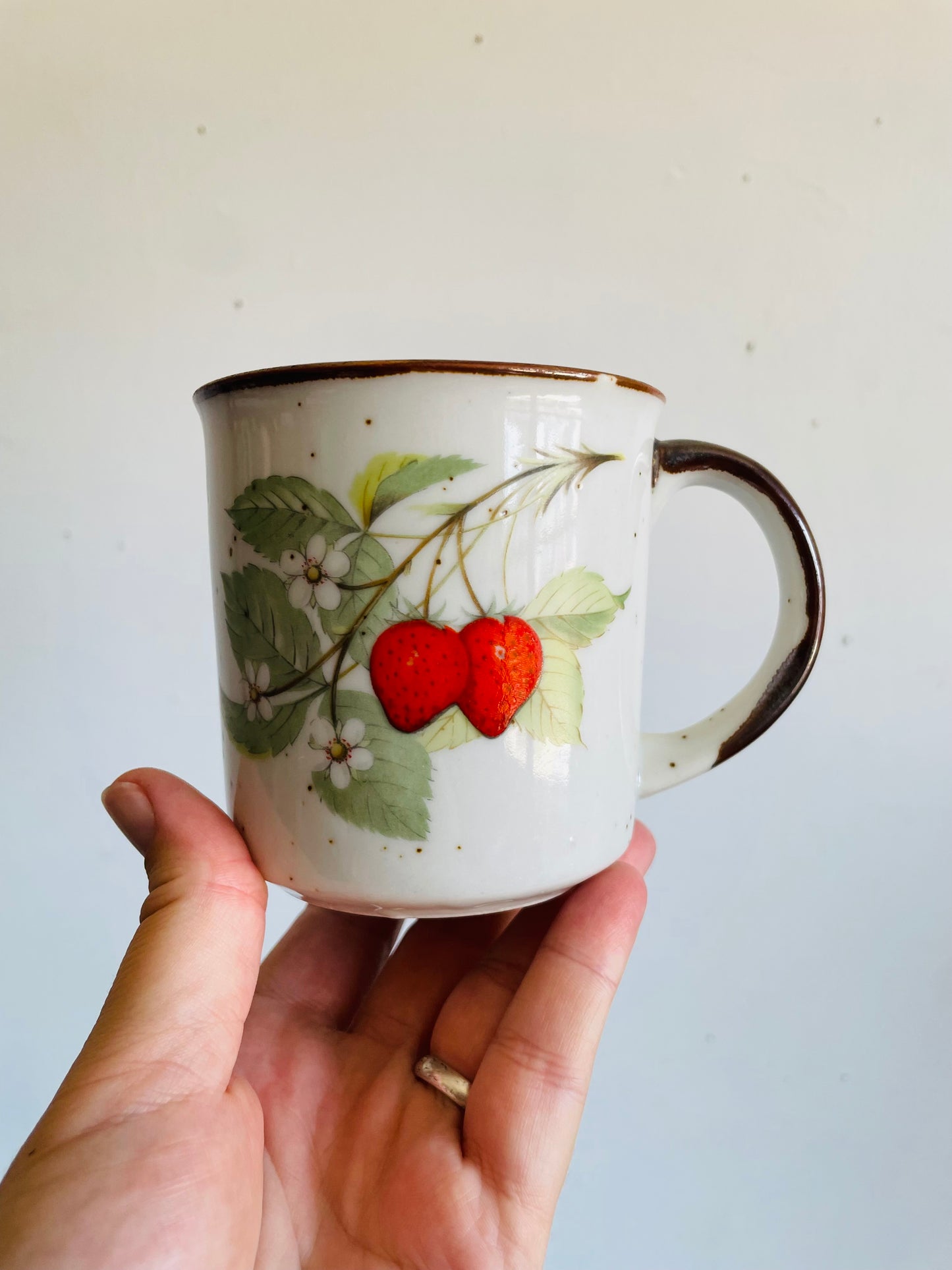 Vintage Speckled Fruit Mugs with Strawberries & Lemons - Made in Japan - Set of 2