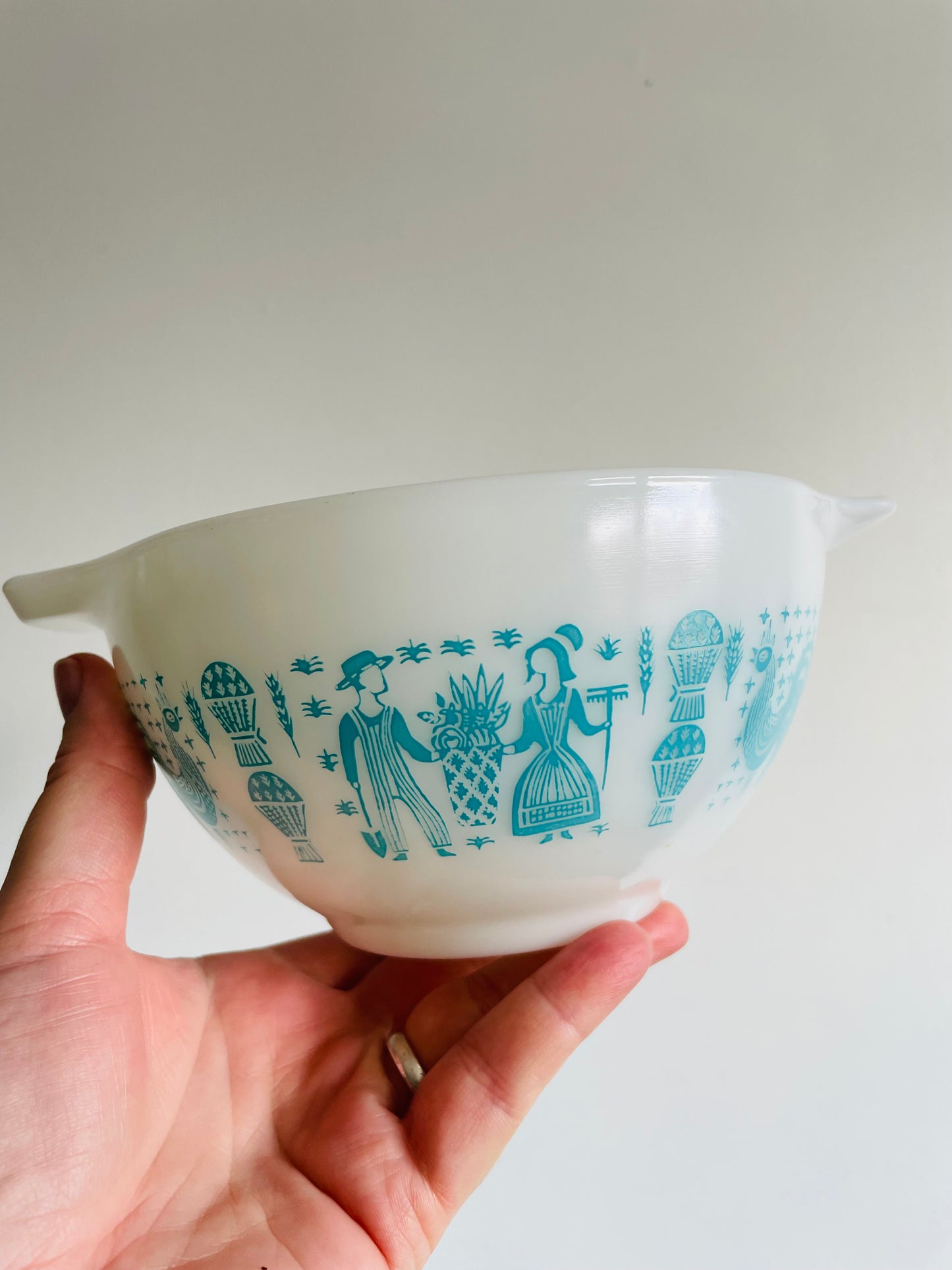 Pyrex 441, 442 & 443 Cinderella Nesting Bowls - Amish Butterprint Turquoise Pattern - Set of 3 Mixing Bowls