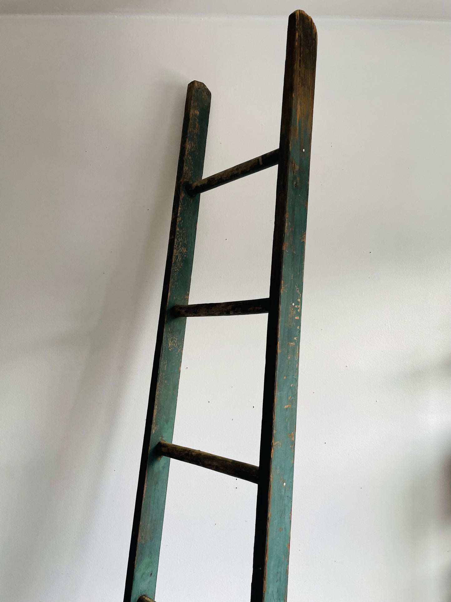 Vintage Rustic Green 5 Feet Tall Wood Barn Ladder - Originally Came from a Farm - Blanket Ladder, Porch Decor, Etc.