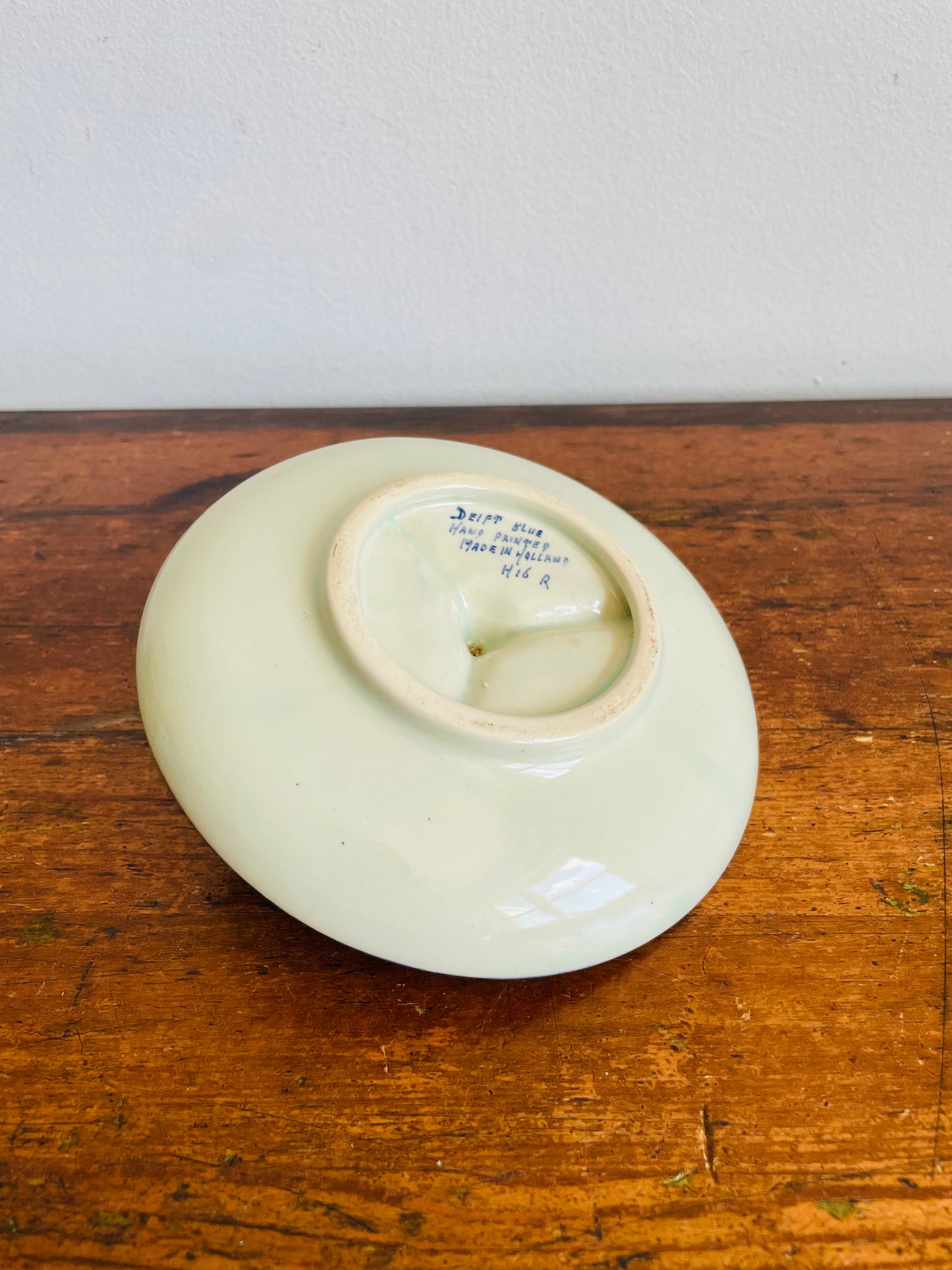 Vintage Delft Blue Hand Painted Divided Trinket Bowl Dish with Handle - Made in Holland