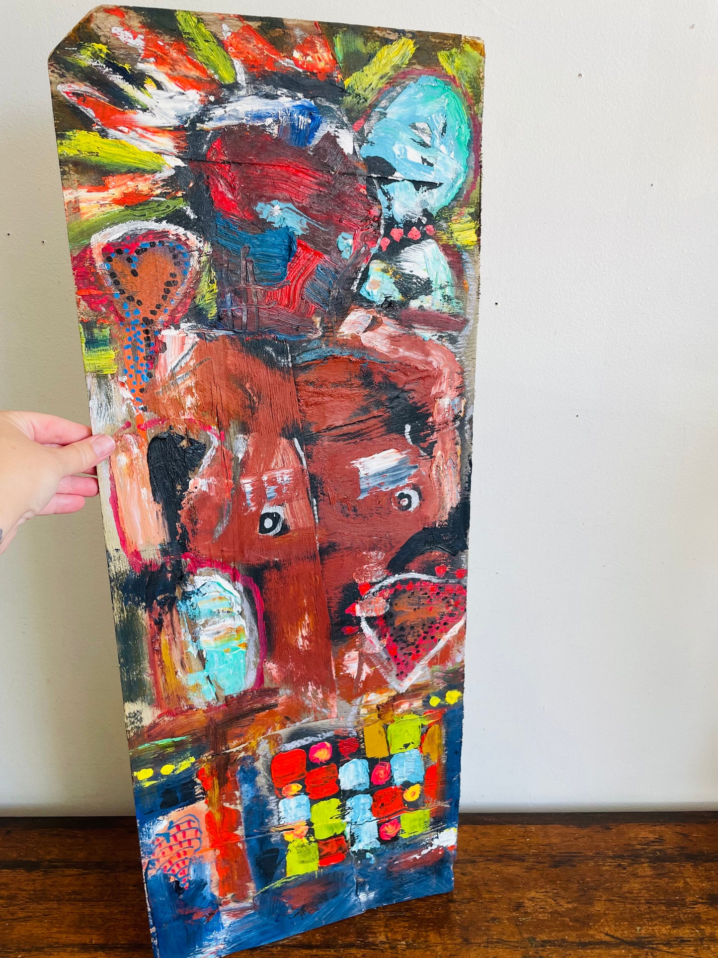 Original Art Abstract Painting on Wood of Nude Woman with Heart & Colourful Background - Purchased from an Artist's Estate in Fort Erie, ON - No Shipping