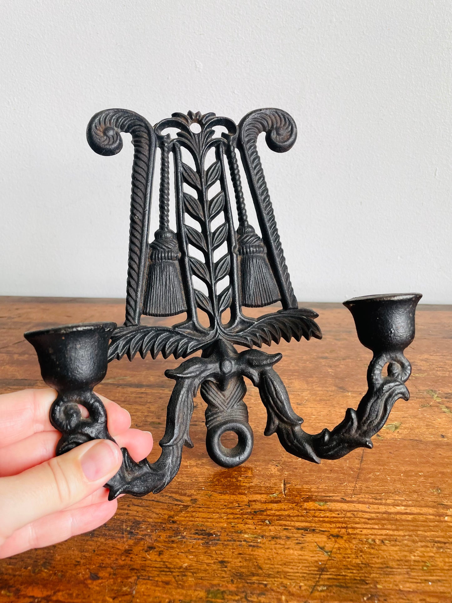 Vintage Wilton Cast Iron Double Candle Holder Wall Hanging Sconces - Set of 2