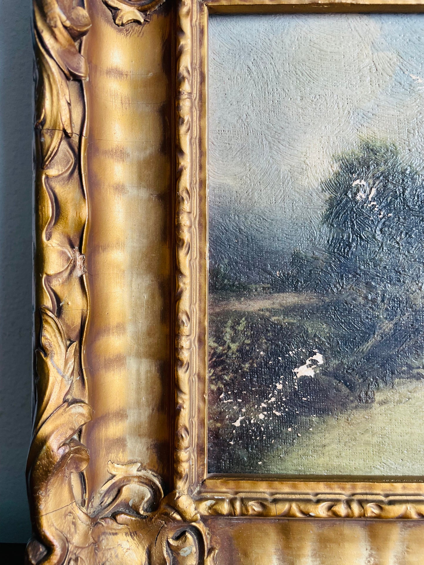 Antique Frank G. Hart's Oil Painting Facsimile Picture in Ornate Gold Frame - "The Old Watermill"