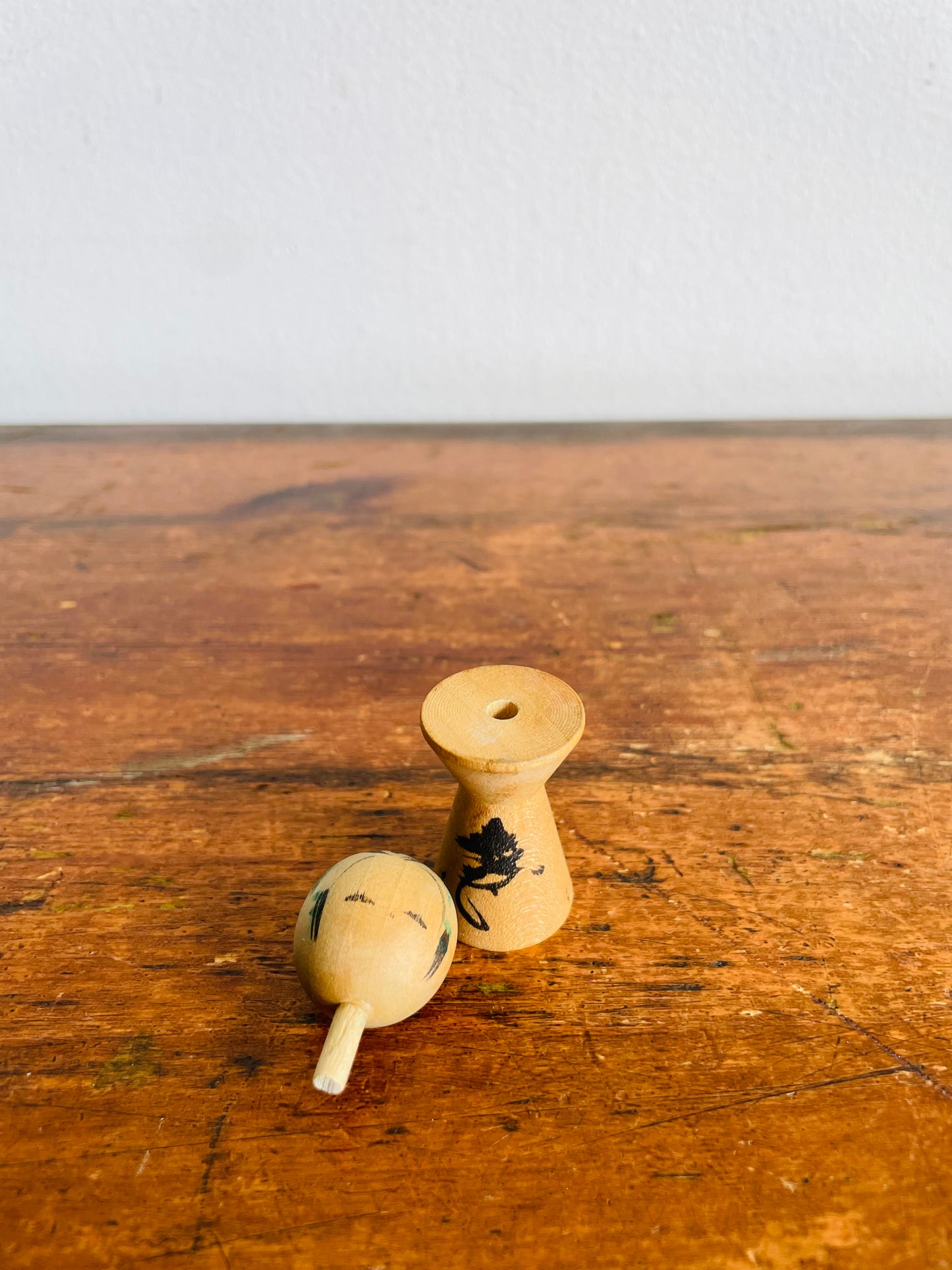 Vintage 2.25" Tall Japanese Wooden Kokeshi Doll - Miniature Baby Child Size