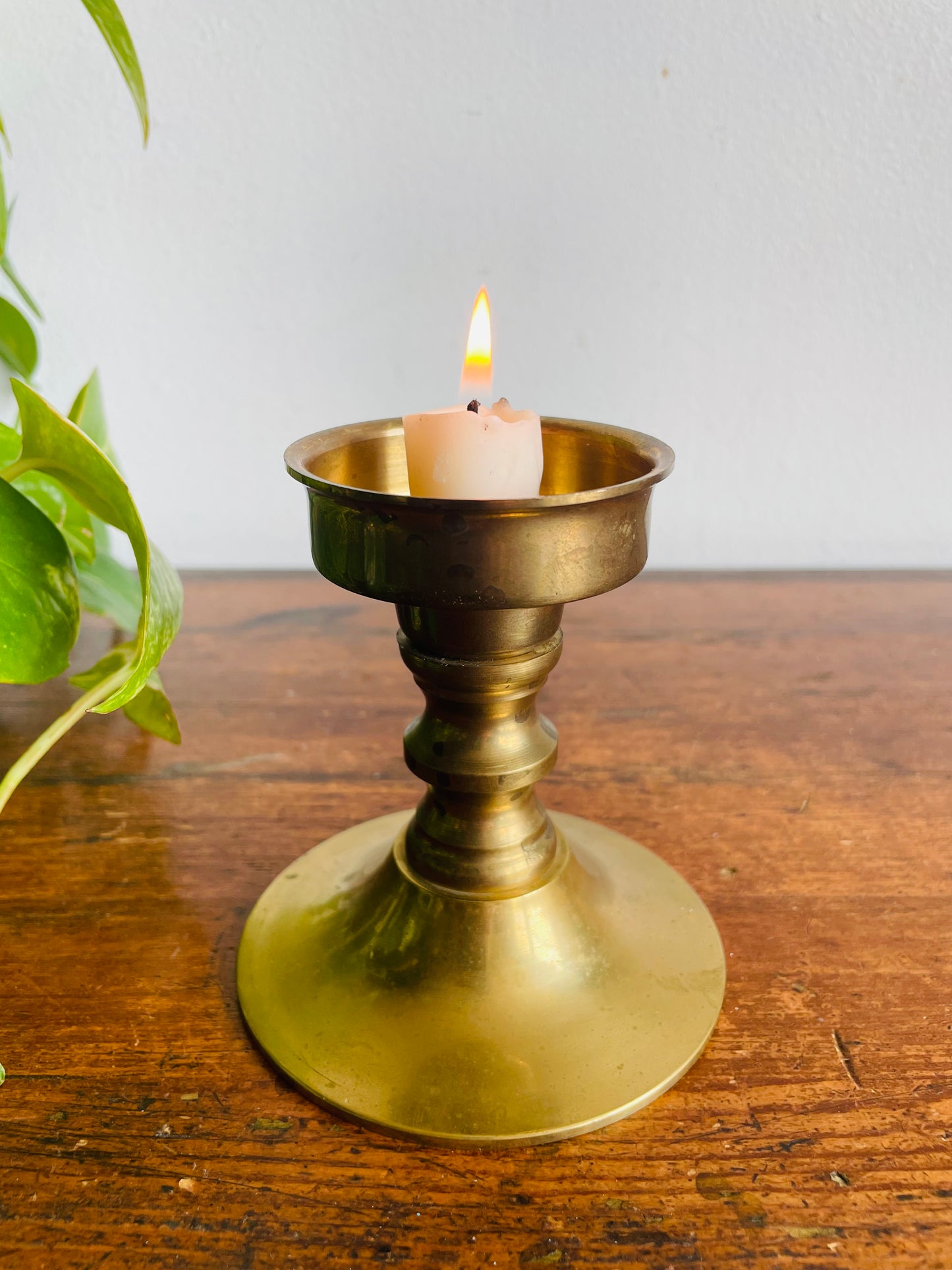 Vintage Heavy & Sturdy Solid Brass Candle Holder with Spindle & Round Base - Can Hold Tapers or a Slim Pillar Candle