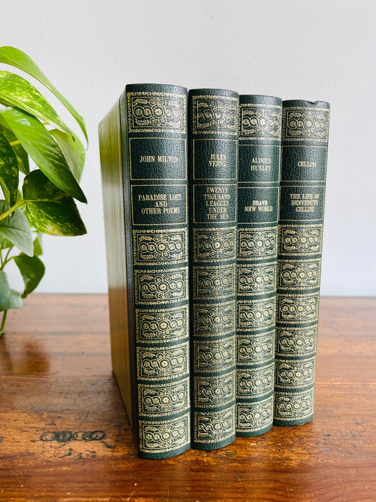 Books That Have Changed Man's Thinking - Bundle of 4 Hardcovers - Twenty Thousand Leagues Under the Sea, Paradise Lost & Other Poems, The Life of Benvenuto Cellini, Brave New World