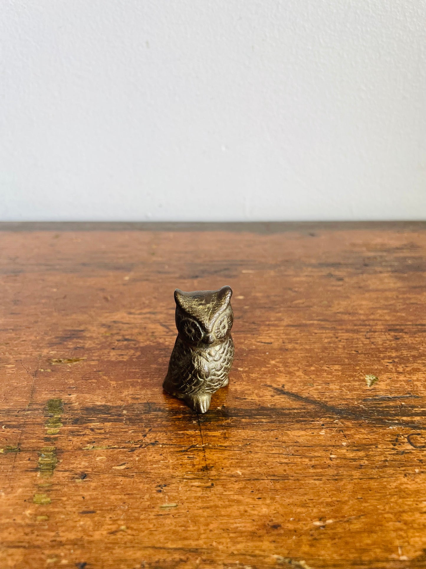 Vintage Adorable Miniature Solid Brass Owl Figurine