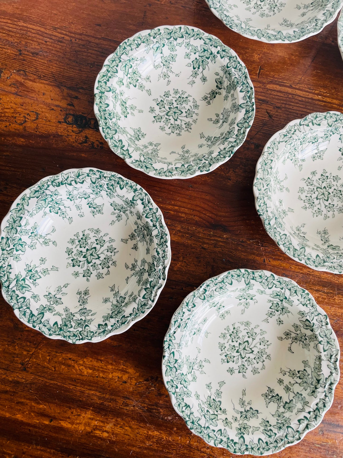 Crown Ducal England Small Fruit, Dessert or Sauce Bowls - Adaptation of Early English Ivy Green Pattern - Set of 6