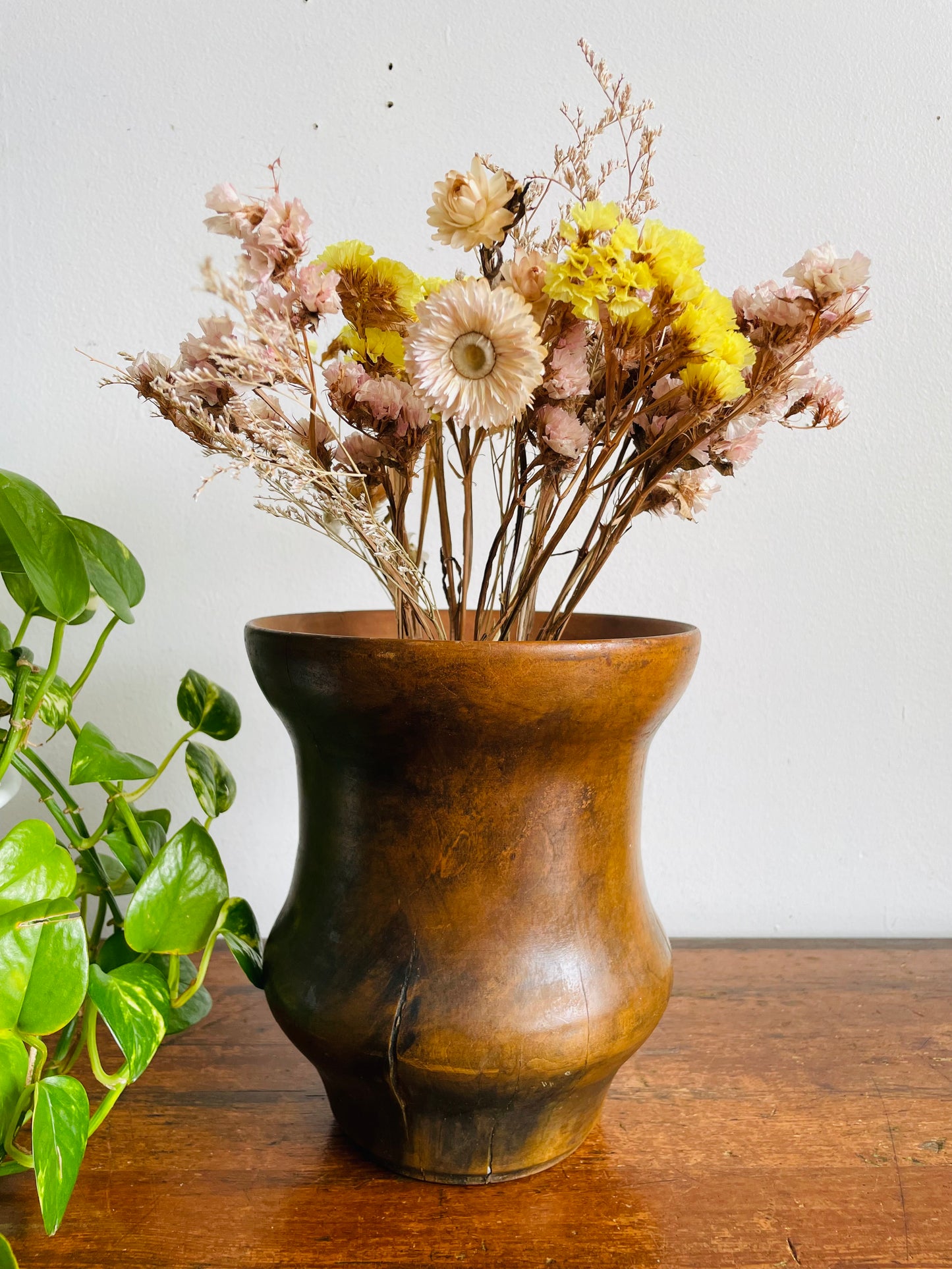 Vintage Handmade Wood Turned Vase - Made from a Single Piece of Wood