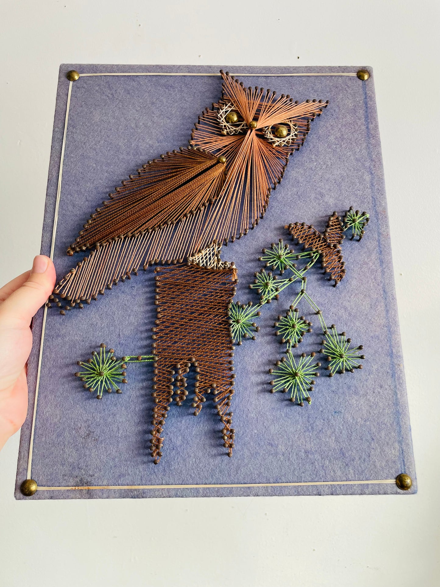 Vintage MCM Mid-Century Modern Owl String Art Picture
