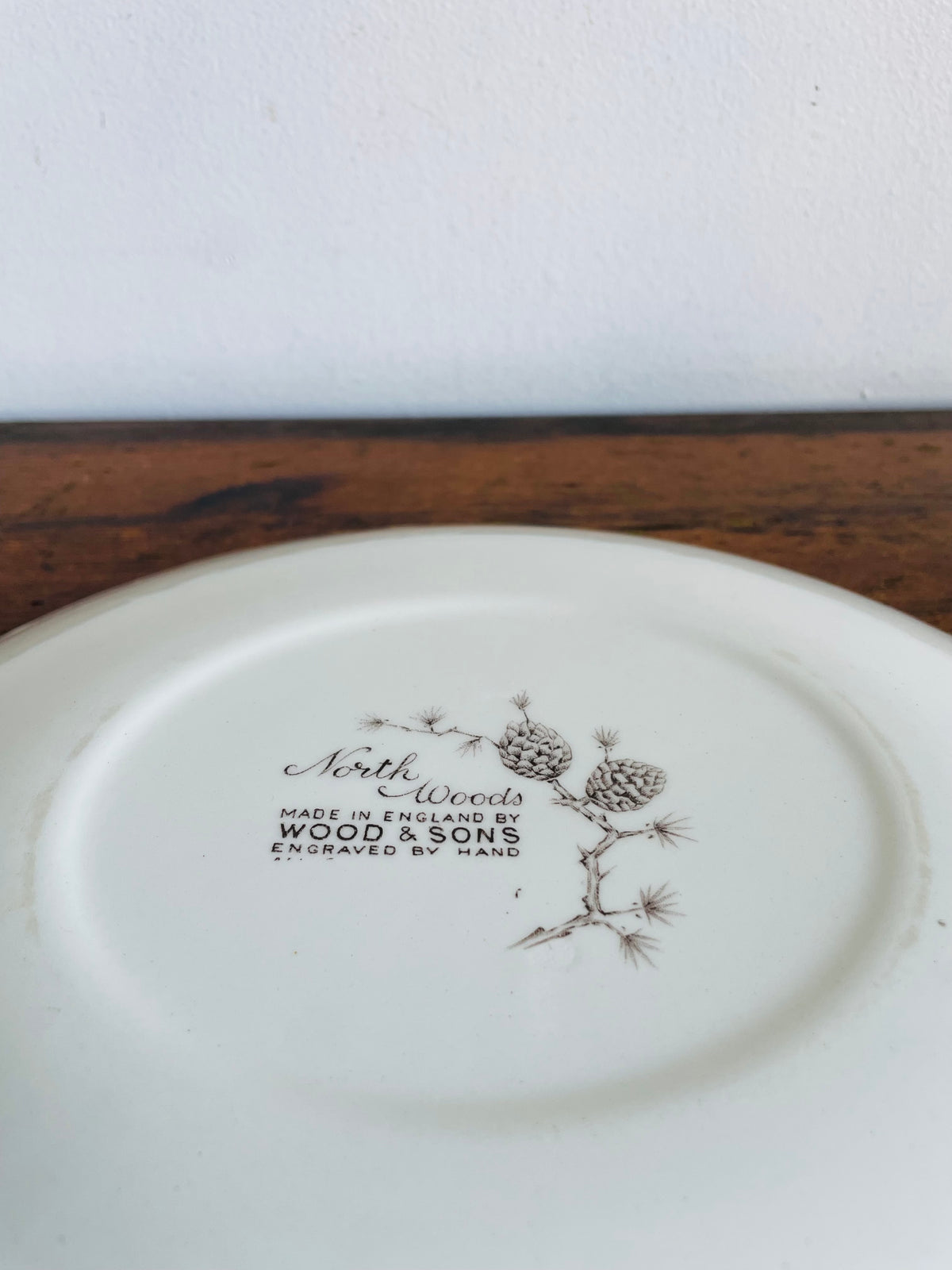 Vintage Wood & Sons "North Woods" Pattern Serving Platter Plate with Pinecone Design - Engraved by Hand - Made in England