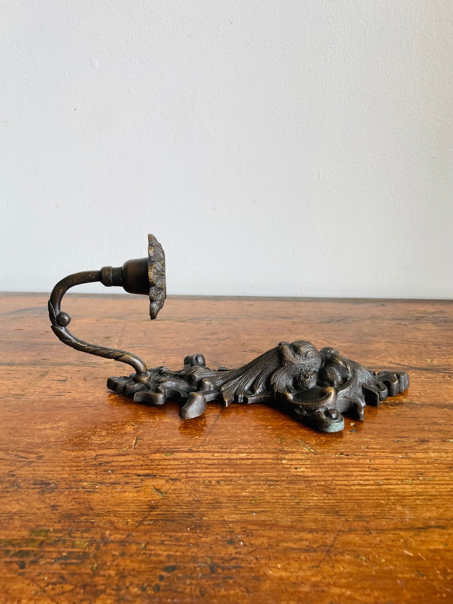Vintage Ornate Cast Metal with Bronze Finish Wall Sconce Candle Holder