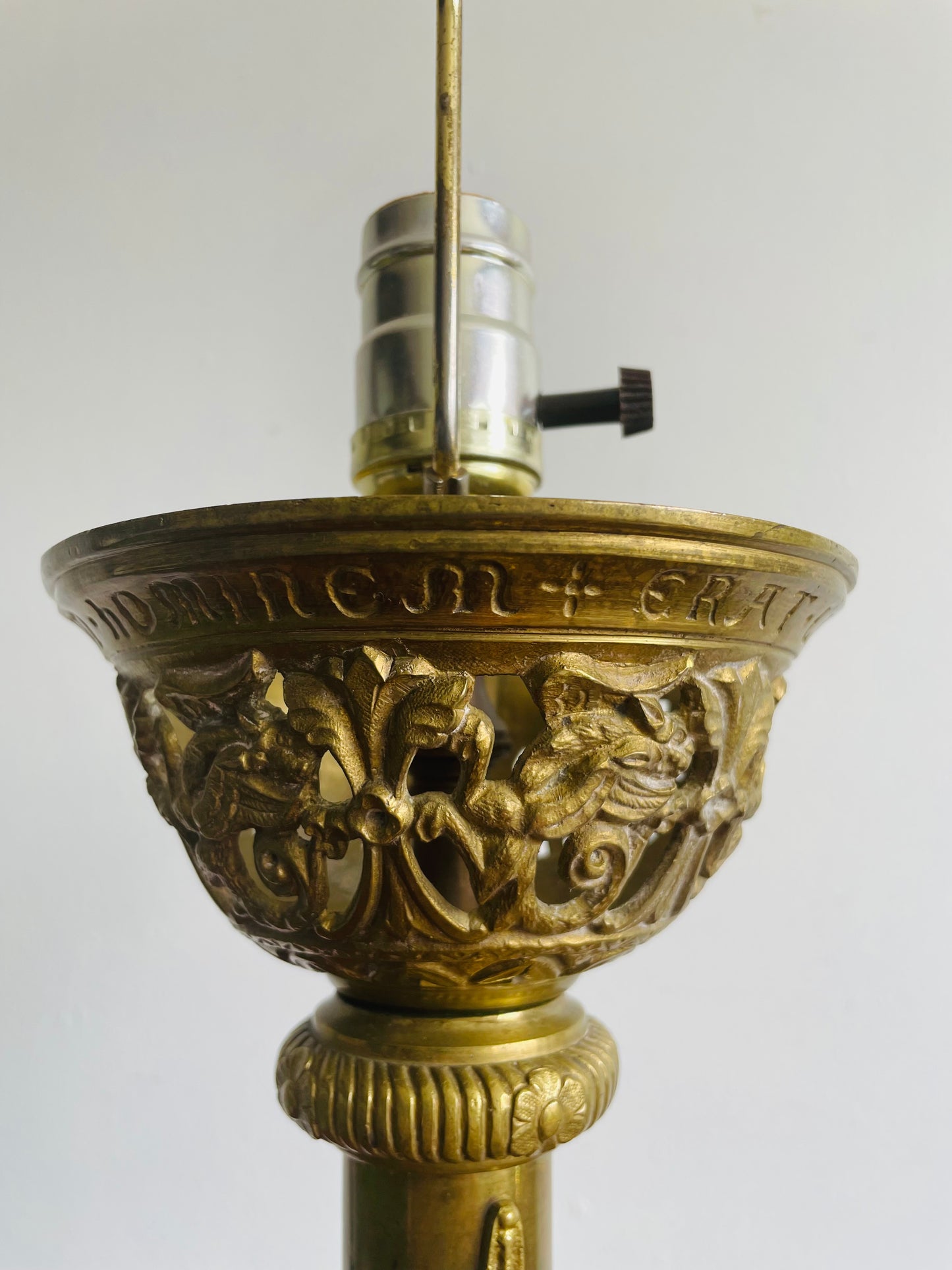 Antique Heavy Solid Brass Church Altar Candle Holder Turned Into Lamp - Originally from Montreal