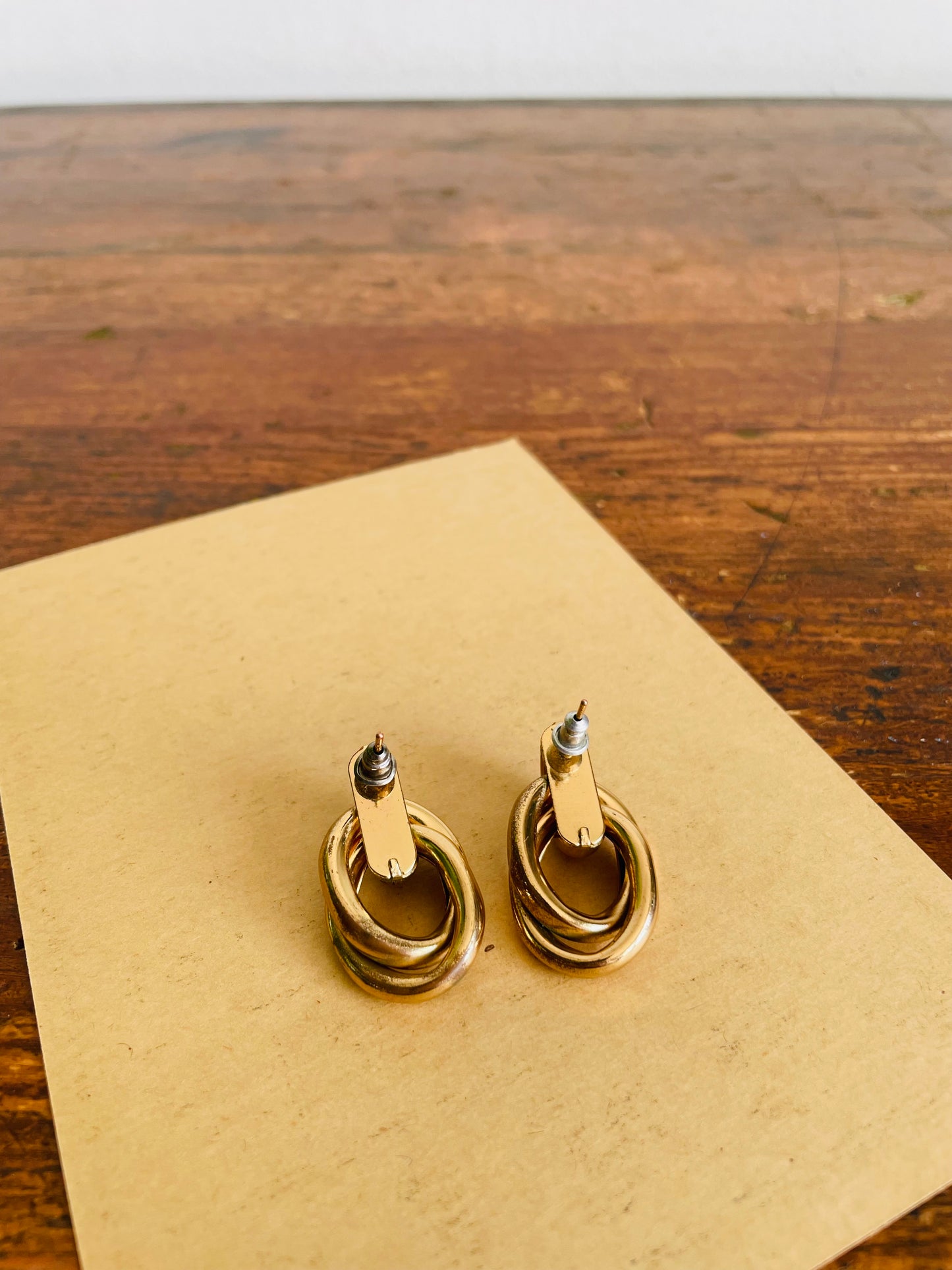 Vintage Gold Tone Knot Earrings - For Pierced Ears